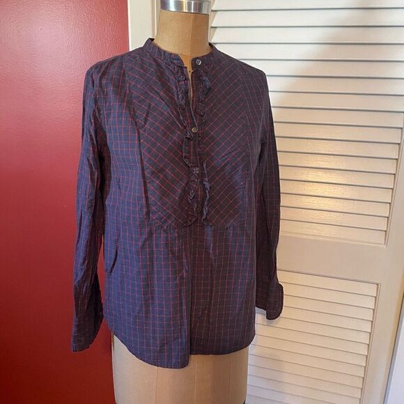 J CREW | navy blue and red stripe pullover blouse 2 - Picture 1 of 7